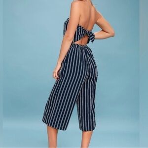 Lulus striped strapless jumpsuit with tied back. Size XS